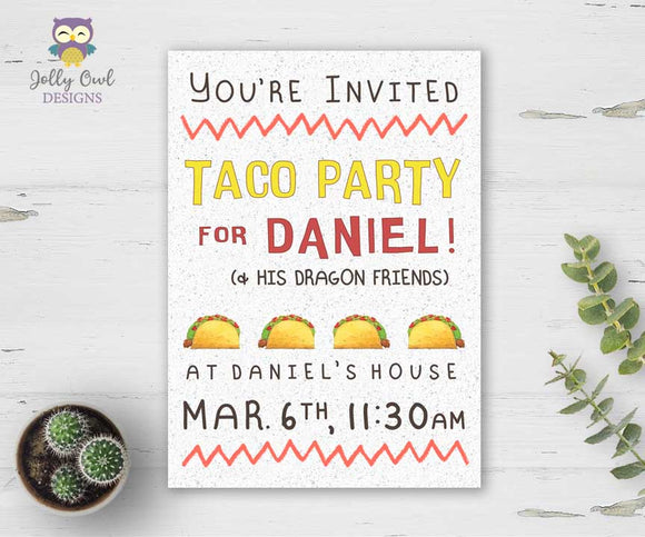 Dragons Love Tacos Birthday Party Invitation