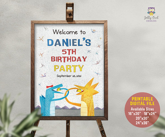Dragons Love Tacos Birthday Party Welcome Sign - Personalized Digital File