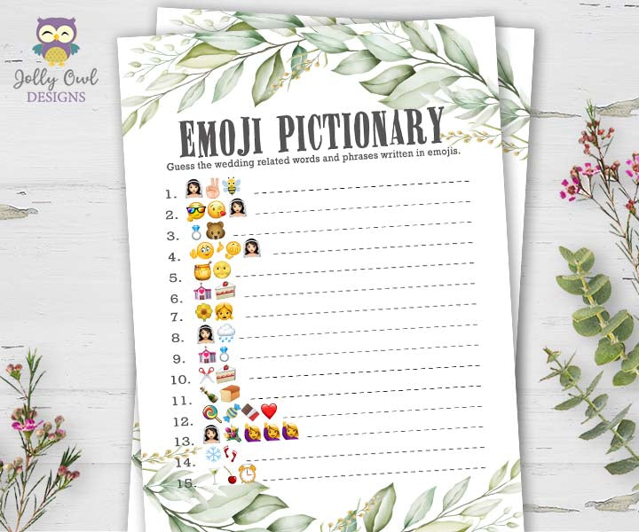 Botanical Greenery Bridal Shower Game - Emoji Pictionary – Jolly Owl Designs botanical-greenery-bridal-shower-game-emoji-pictionary-jolly-owl-designs