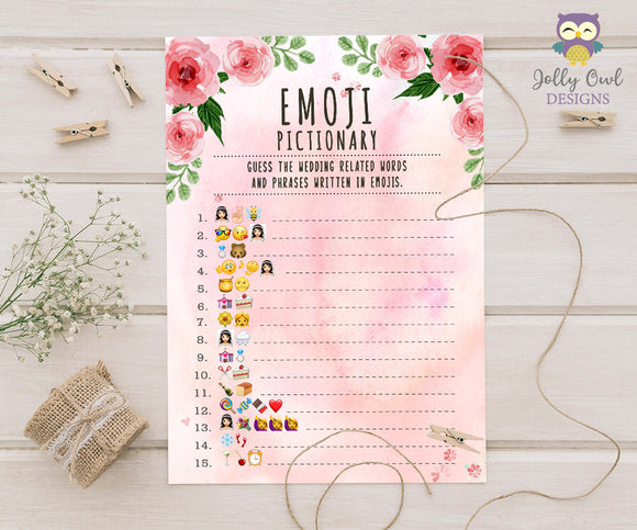 Floral Watercolor Themed Bridal Shower game - Emoji Pictionary