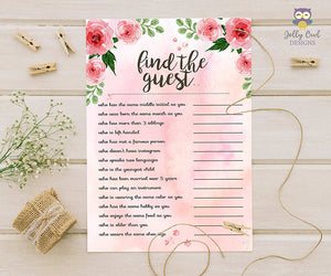 Floral Watercolor Themed Bridal Shower Game Find The Guest