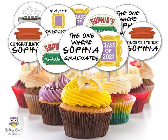Friends TV Cupcake Toppers Personalized Graduation Party Circles