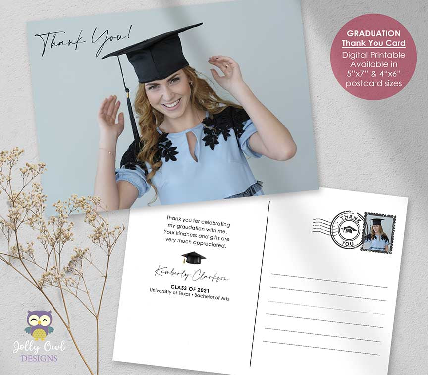 Graduation Thank You Card - Postcard Style Jolly Owl Designs Graduation Thank You Card - Postcard Style Jolly Owl Designs