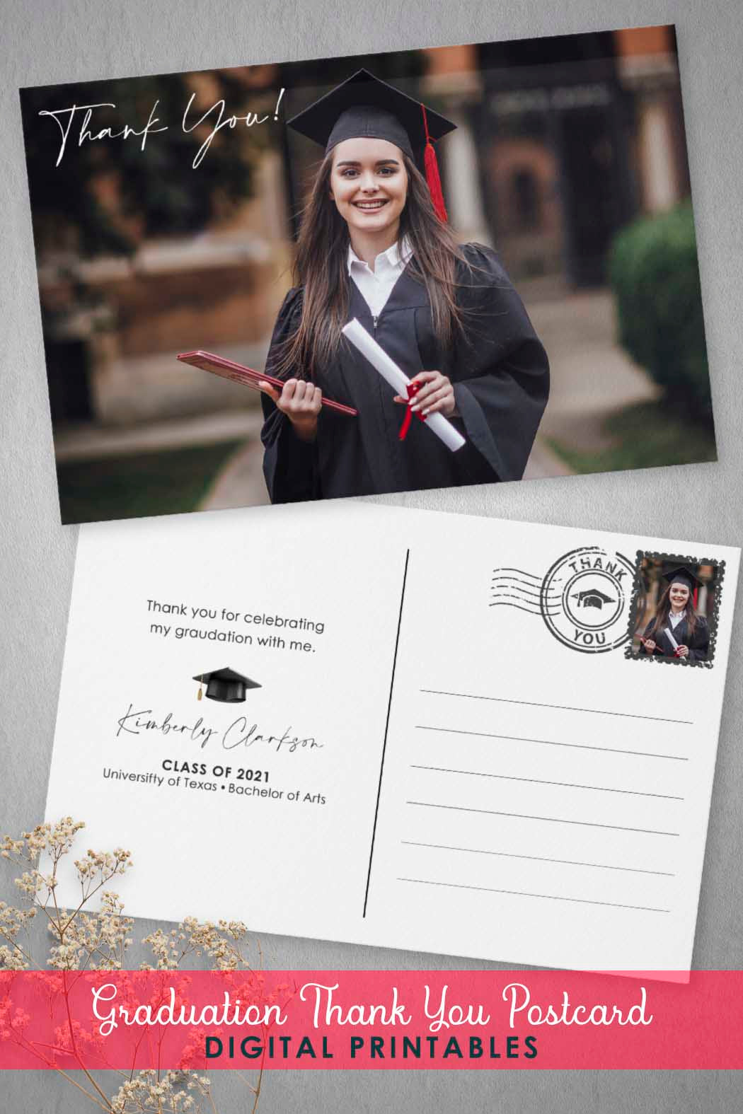 Graduation Thank You Card - Postcard Style Jolly Owl Designs Graduation Thank You Card - Postcard Style Jolly Owl Designs