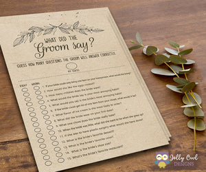 Rustic Themed Bridal Shower Game - What Did The Groom Say About His Bride?