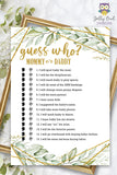 Gold Geometric Botanical Greenery Baby Shower Game - Guess Who Mommy Or Daddy?