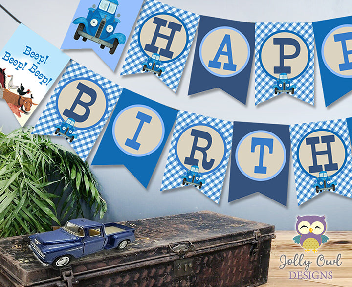 Little Blue Truck Happy Birthday Banner – Jolly Owl Designs for Free Printable Banner Letters Blue