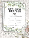 Botanical Greenery Bridal Shower Game - How Old Is the Bride-to-be?
