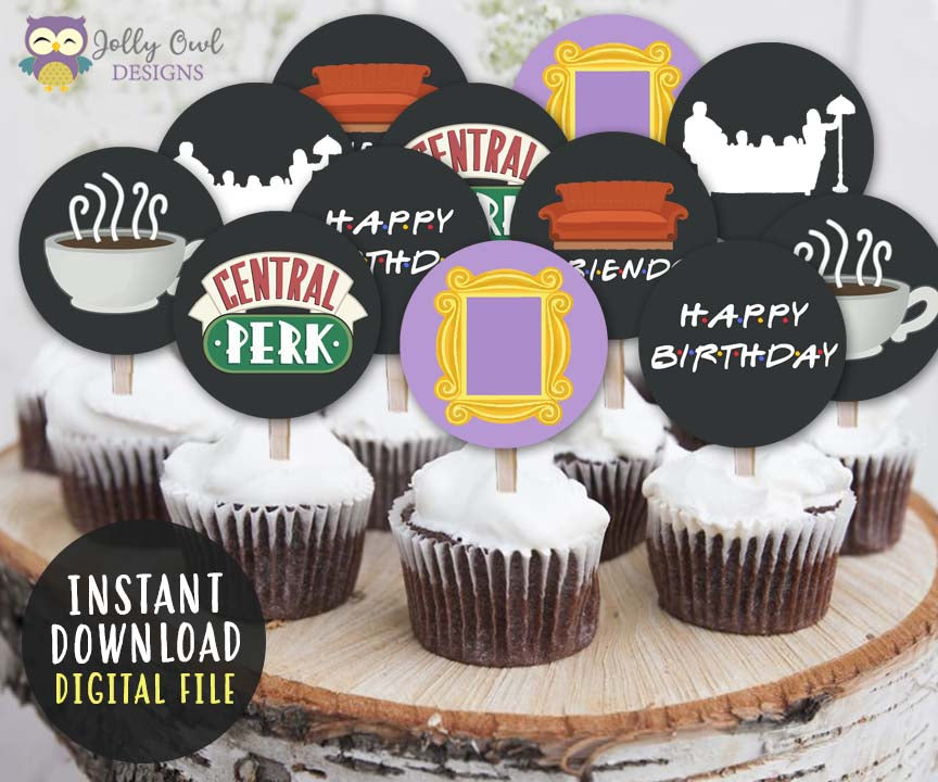 friends-tv-theme-cupcake-toppers-birthday-party-circles-jolly-owl-designs for Free Printable Birthday Cupcake Toppers Friends TV Theme Cupcake Toppers / Birthday Party Circles – Jolly Owl Designs for Free Printable Birthday Cupcake Toppers