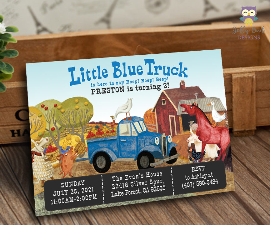 Little Blue Truck Birthday Party Invitation Digital Printable – Jolly Owl Designs for Little Blue Truck Free Printables