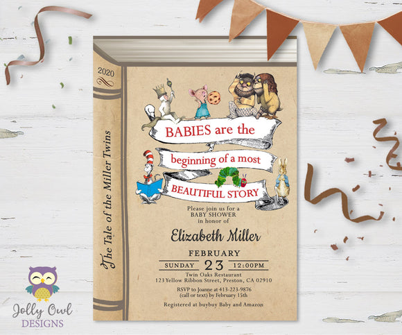 Storybook Themed Baby Shower Invitation for Twins