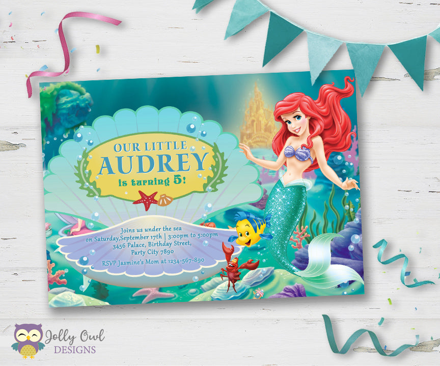 Little Mermaid Birthday Party Invitation – Jolly Owl Designs