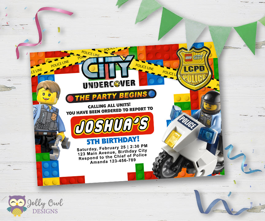 LEGO City Undercover Birthday Party Invitation – Jolly Owl Designs