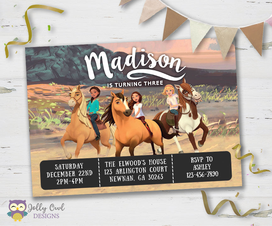 Spirit Riding Birthday SPIRIT RIDING FREE Birthday Party Invitation – Jolly Owl Designs