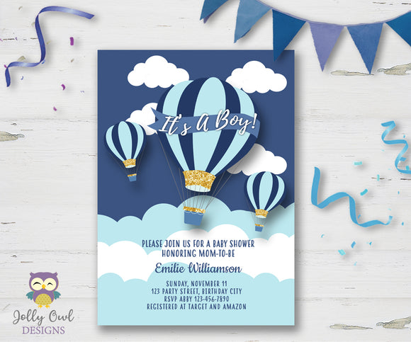 Hot Air Balloon Themed Baby Shower Invitation