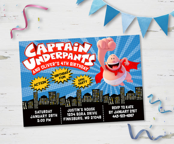 Captain Underpants Birthday Invitation – Jolly Owl Designs Captain Underpants Birthday Invitation – Jolly Owl Designs