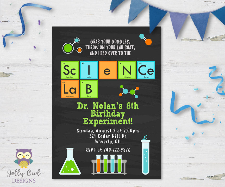 Mad Science Birthday Party Invitation – Jolly Owl Designs