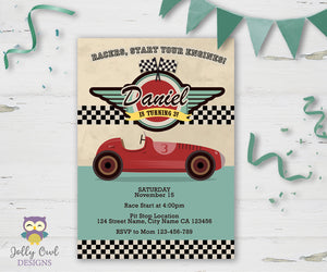 Vintage Race Car Birthday Party Invitation