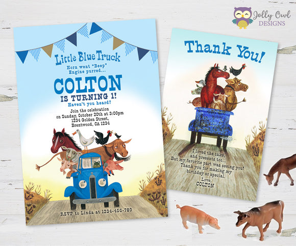 Little Blue Truck Birthday Party Invitation with Thank You Card