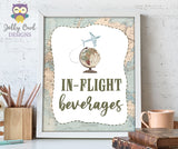 In Flight Beverages Table Sign - Printable Signage for Vintage Travel Theme Baby Shower, Birthday, Retirement, Bridal Shower, Bachelorette, Farewell Party
