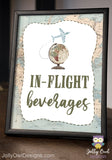 In Flight Beverages Table Sign - Printable Signage for Vintage Travel Theme Baby Shower, Birthday, Retirement, Bridal Shower, Bachelorette, Farewell Party