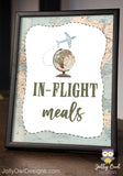 In Flight Meals Table Sign - Printable Signage for Vintage Travel Theme Baby Shower, Birthday, Bridal Shower, Bachelorette, Retirement, Farewell Party