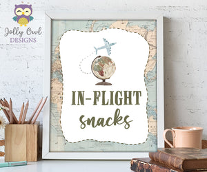 In Flight Snacks Table Sign - Printable Signage for Vintage Travel Theme Baby Shower