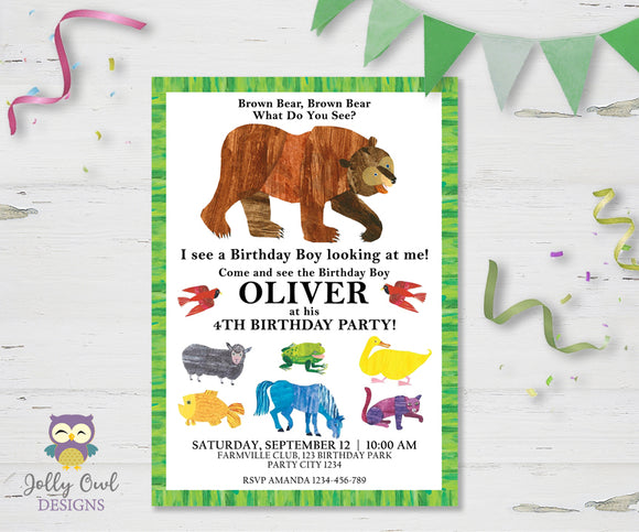 Brown Bear  Birthday Party Invitation