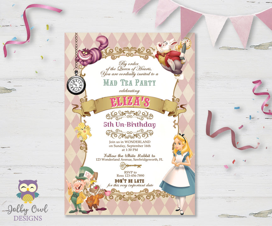 Tea Party Alice in Wonderland Birthday Party Invitation Tea Party Alice in Wonderland Birthday Party Invitation