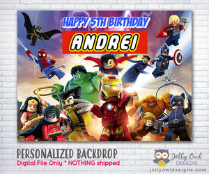 Lego Marvel Birthday Party Backdrop - Digital File