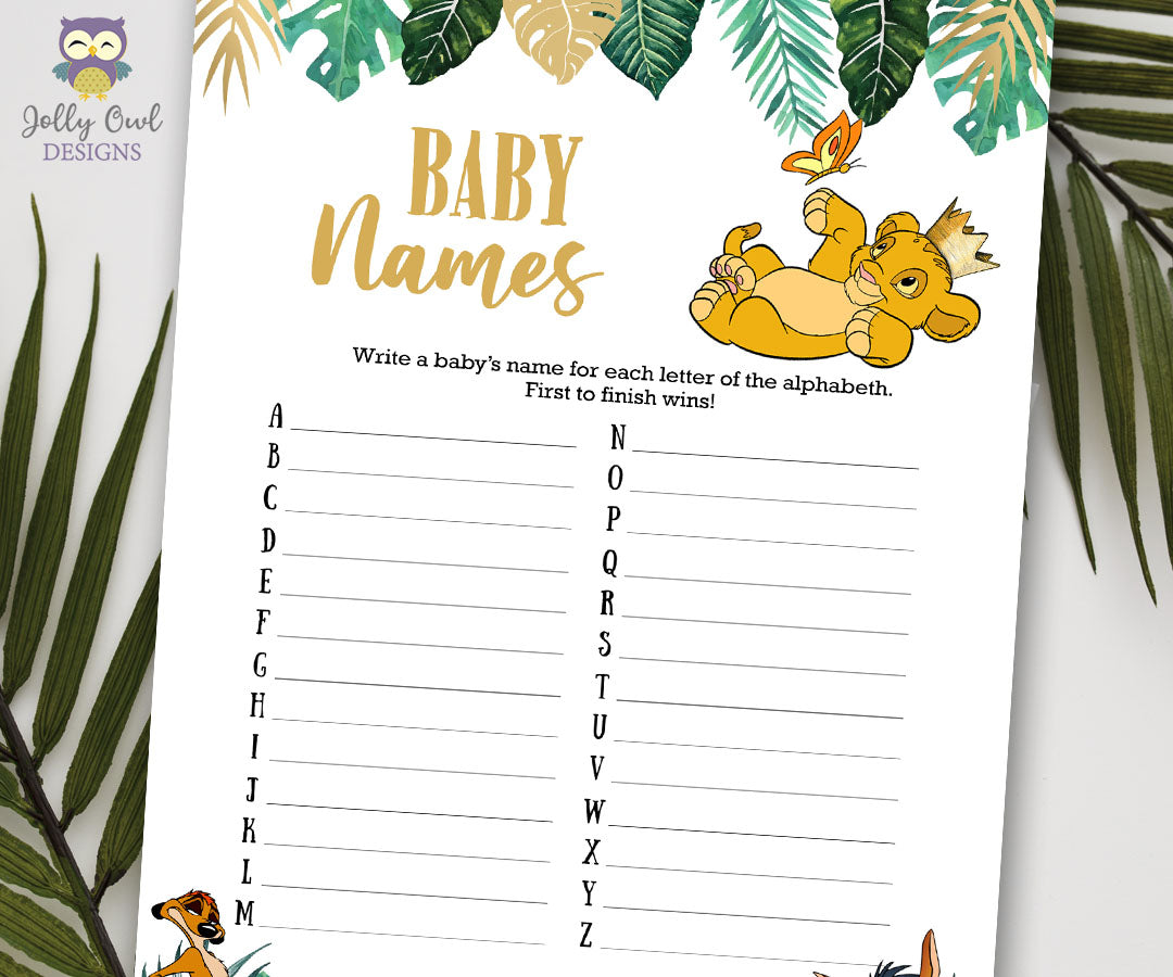 Jungle Safari Lion King Baby Shower - Baby Alphabet A to Z Baby Names ...