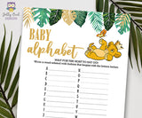 Jungle Safari Lion King Baby Shower - Baby Alphabet A to Z Game Card