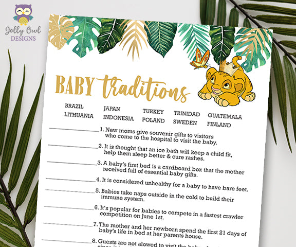 Jungle Safari Lion King Baby Shower - Baby Traditions Game