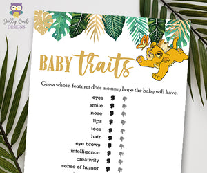 Jungle Safari Lion King Baby Shower - Baby Traits Features Game