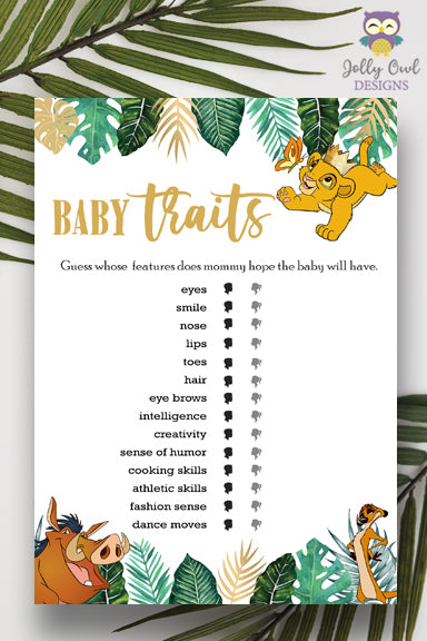 Jungle Safari Lion King Baby Shower Baby Traits Features Game Jolly jungle-safari-lion-king-baby-shower-baby-traits-features-game-jolly