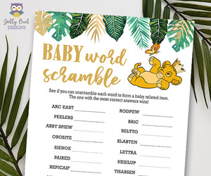 Jungle Safari Lion King Baby Shower - Baby Word Scramble Game