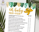 Jungle Safari Lion King Baby Shower - Oh Baby True Or False Game