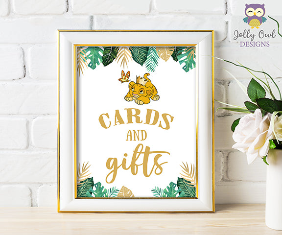 Printable Cards and Gifts Sign - Lion King themed Baby Shower/Birthday