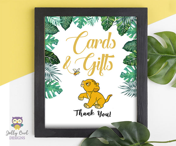 Lion King themed Baby Shower or Birthday Party-Printable Cards and Gifts Sign