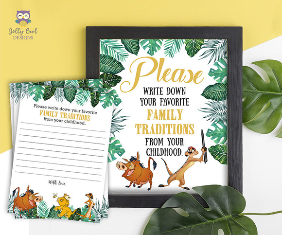 Lion King Jungle Safari for Baby Shower or Birthday Party - Family Traditions Printable Sign