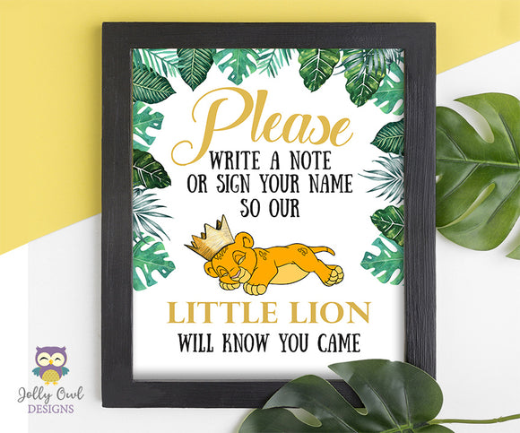Lion King Party Baby Shower or Birthday Party - Please Write A Note Sign