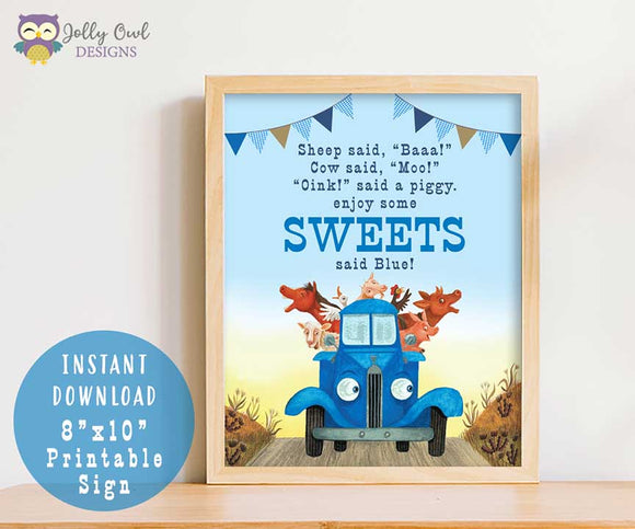 Little Blue Truck Birthday Party Signs - Sweets Sign