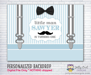 Little Man Suspender Birthday Party Backdrop - Digital File