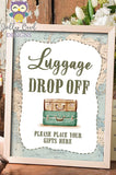 Luggage Drop Off Table Sign - Printable Signage for Vintage Travel Theme Baby Shower, Birthday, Retirement, Bridal Shower, Bachelorette, Farewell Party