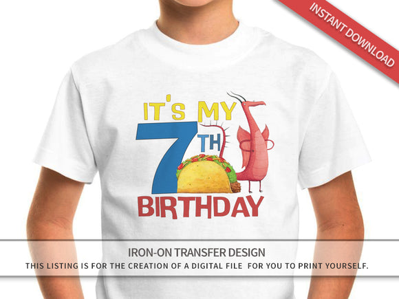 DRAGONS LOVE TACOS Iron On Transfer Design-7th Birthday Shirt
