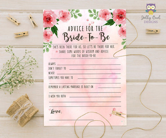 Floral Watercolor Themed Bridal Shower game - Advice for the bride to be