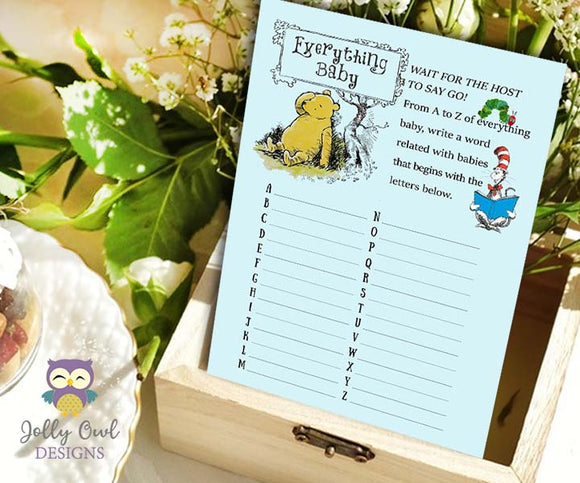 Book Themed Baby Shower Game - A to Z Baby Words