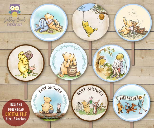 Winnie The Pooh Cupcake Toppers - Party Circles for Baby Shower – Jolly Owl Designs winnie-the-pooh-cupcake-toppers-party-circles-for-baby-shower-jolly-owl-designs