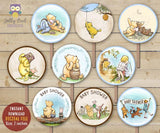 Winnie The Pooh Cupcake Toppers - Party Circles for Baby Shower