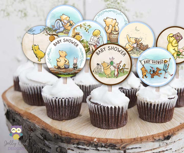 Winnie The Pooh Cupcake Toppers - Party Circles for Baby Shower – Jolly Owl  Designs